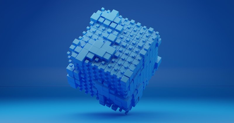 Abstract blue cube with notches